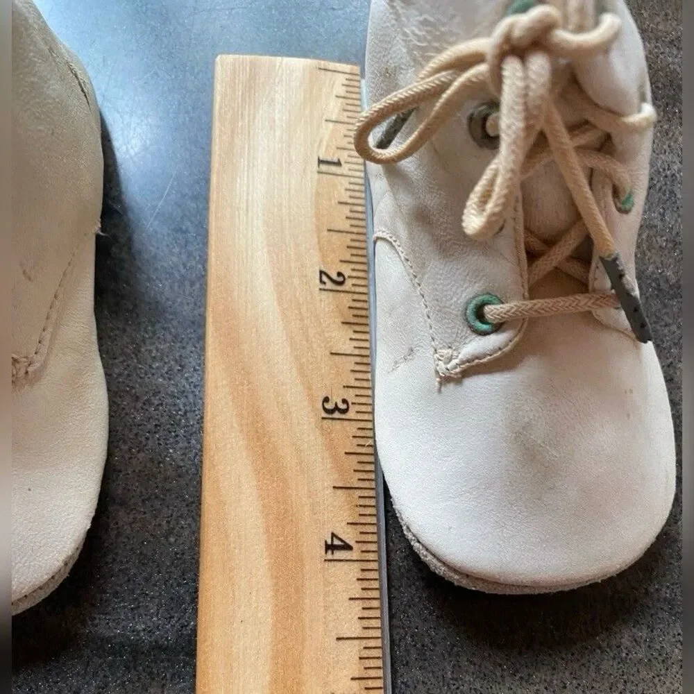 Antique Vintage Baby Girl Shoes White Leather Tie Up 4”